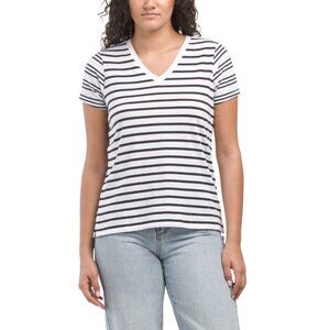 GOLDIE TEE White Pima Cotton Mixed Stripe V-neck Boy Tee